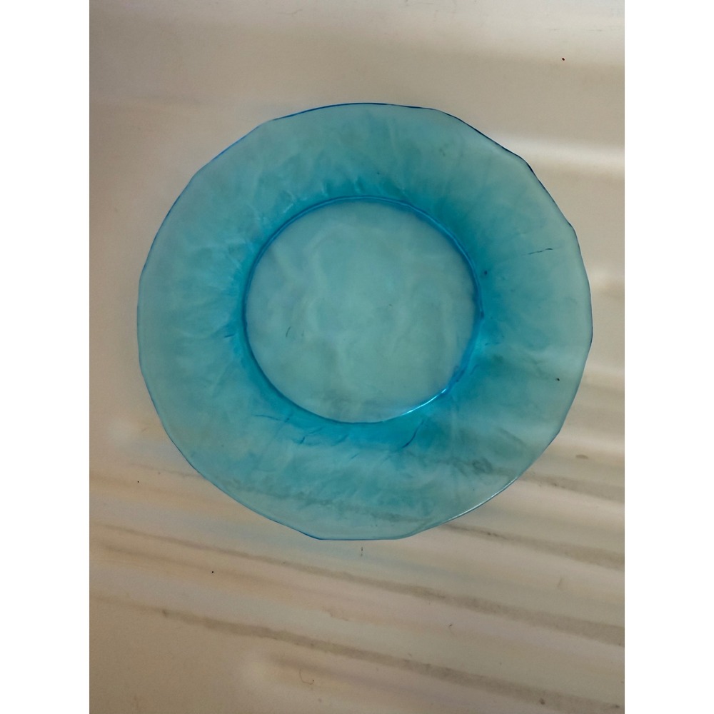 2 Vintage Aqua Blue Textured Glass Salad Dessert Plate Bark Pattern 8.25 Inch - Picture 1 of 6